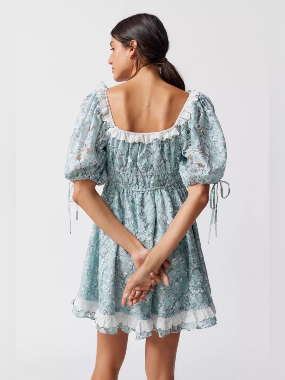 En Saison Caudry Floral Prairie Mini Dress Lace Cattagecore Womens Medium - Picture 2 of 10